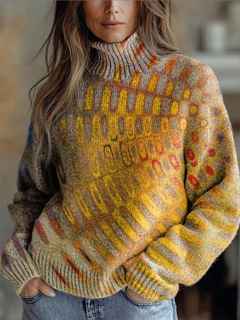 New Christmas abstract print casual cape jacket cardigan thick needle sweater