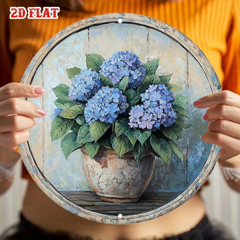 Vintage Blue Hydrangea Frameless Aluminum Wall Art For Living Room Bedroom