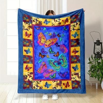 Vibrant Butterfly Print Blanket Bedroom Blanket for Livingroom Couch Lunch Break Soft Throw for Friend's Festival Gift