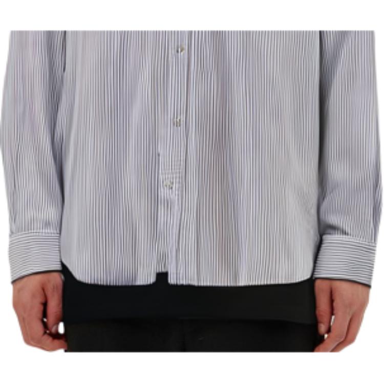 UNIQLO Striped Single-Breasted Long Sleeve Shirt Men shirts Gray 467442--07