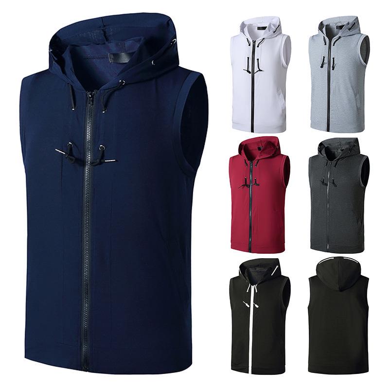 Men's Summer 2021 Fitness Hooded Vest - Casual Sleeveless T-shirt for Europe & America
