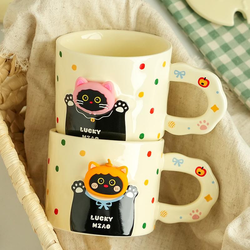 High-Value Cat Ceramic With Lid Household Coffee Couple Cup Practical Souvenir Water Cup