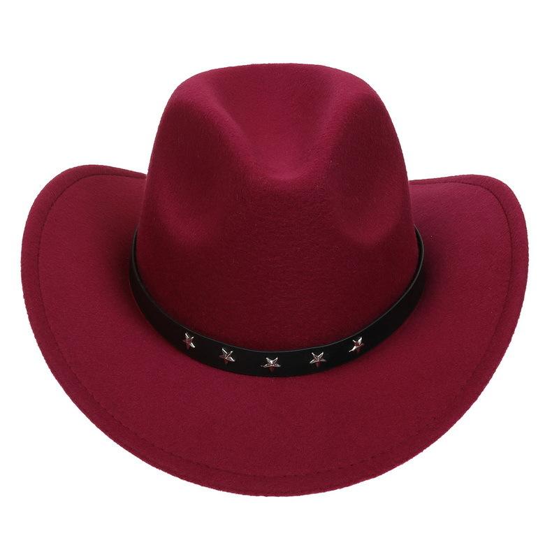 Western Cowboy Top Hat Spring And Autumn New Jazz Hat Big Brim Pentagram Belt Accessories Felt Hat Men And Women