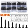 560Pcs Carbon Steel Self Tapping Screws Flat Head Phillips Drive Machine Screw Kit Fully Threaded Assorted Sizes