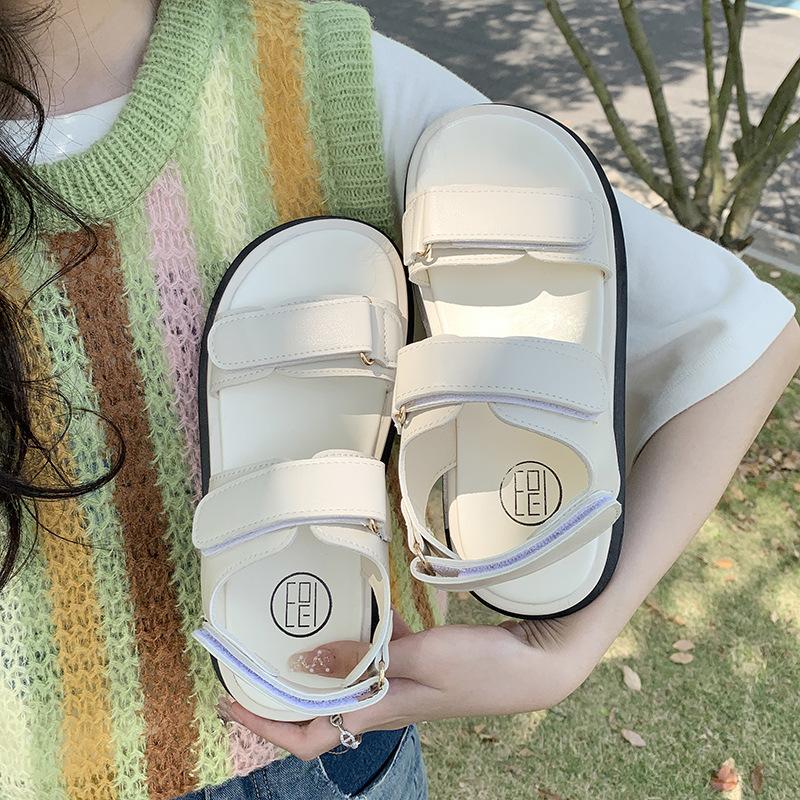 

Retro platform sandals women s summer new wear simple casual word with beach sandals women 35 бежевий