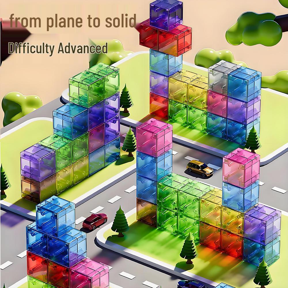 Children's Magnetic Transparent Geometric Building Blocks - Educational 3D Cube Shapes Toy & Holiday Gift