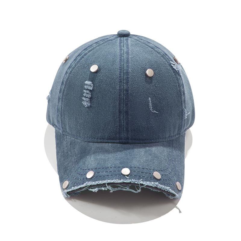 Niche old washed hole baseball cap women spring and summer retro rivets broken brim sun protection peaked cap children tide