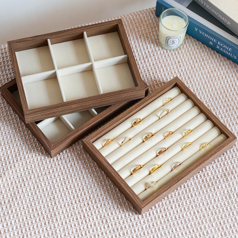 Walnut Wood Jewelry Tray: Ring & Earring Display Box for Live Streaming & Street Stall Events