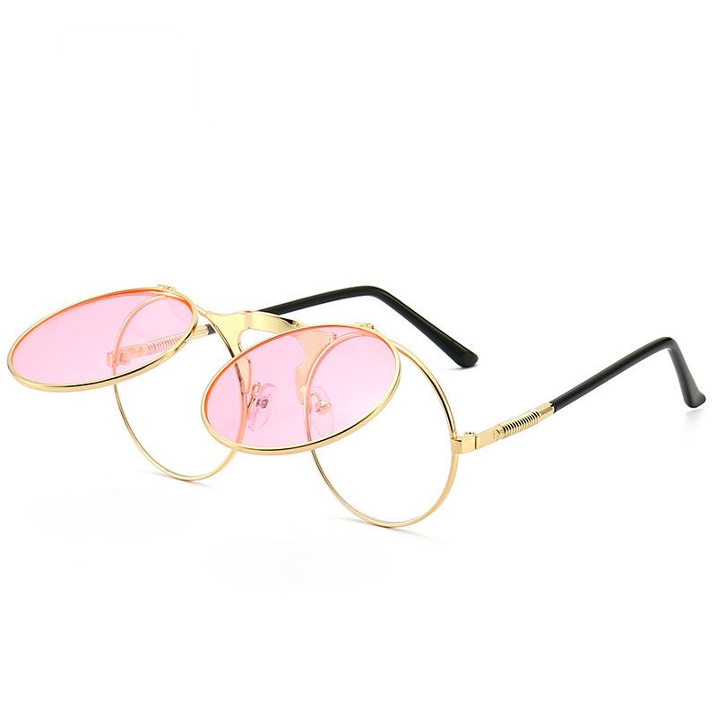 Vintage Style Steampunk Flip Sun Glasses Men's Retro Style Round Metal Material Sun Eyeglasses for Women's Brand Designer Fashion Circle Shades