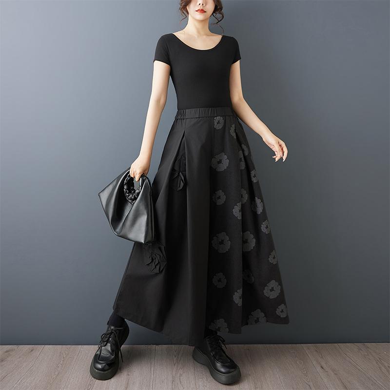 DIMANAF 2026 Plus Size Women New Long Pants Black Floral Loose Trousers Big Size Casual Spring Summer Bottoms Skirts