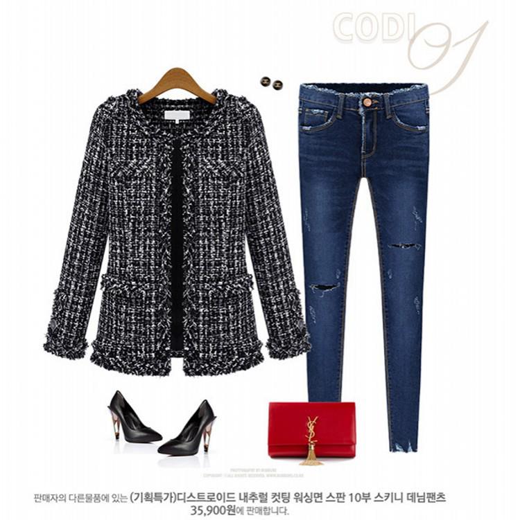European & American Style Black and White Plaid Tweed Coat, Plus Size, Women's Autumn/Winter Collection.
