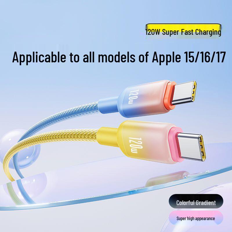 120W Dual Type-C Fast Charging Cable 6A for Apple, Huawei Laptops & Car Chargers