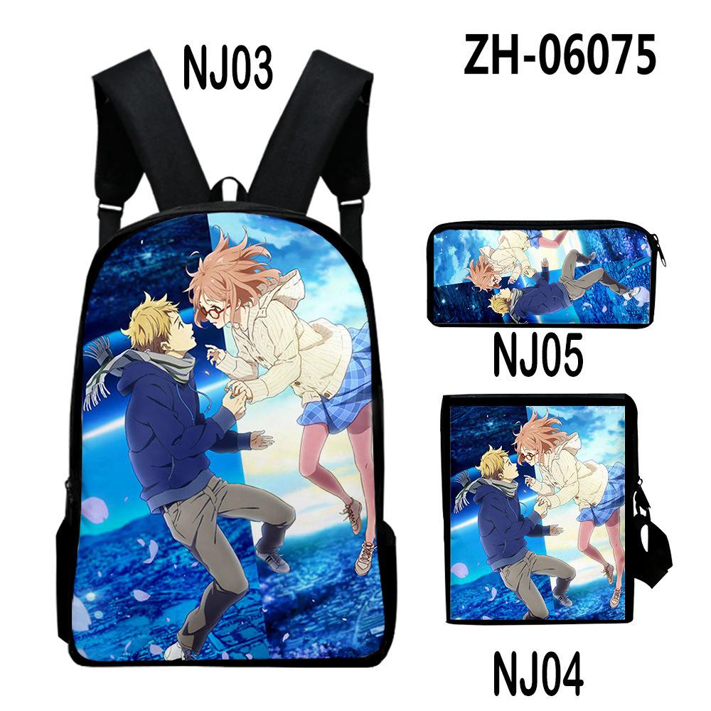 Classic Beyond the Boundary 3D Print 3pcs/Set pupil School Bags Laptop Daypack Backpack Inclined shoulder bag Pencil Case