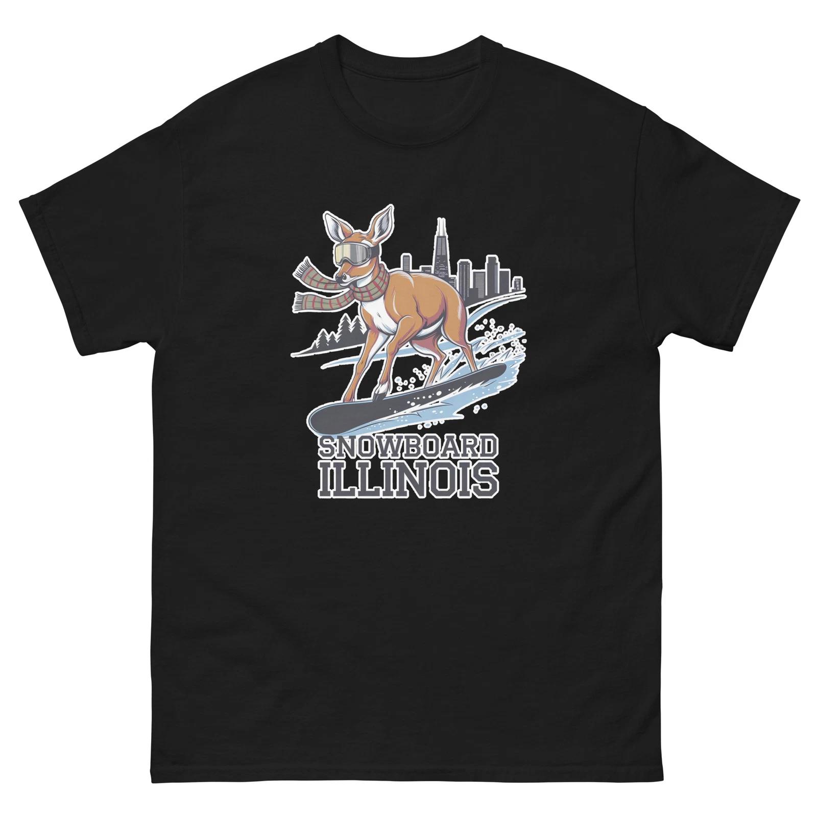 Snowboard Illinois Deer USA Snowboarding Animal T-Shirt M