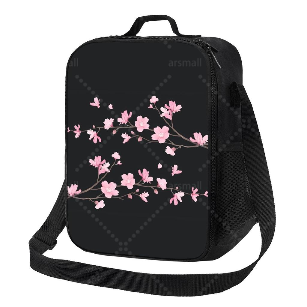 Cherry Blossom Lunch Bag with Adjustable Shoulder Strap Reusable Thermal Bento Tote for Work Picnic Beach