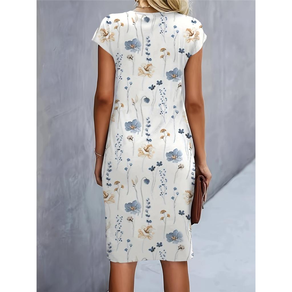 Dámské ležérní šaty s krátkým rukávem kulatým výstřihem upnuté ke kolenům