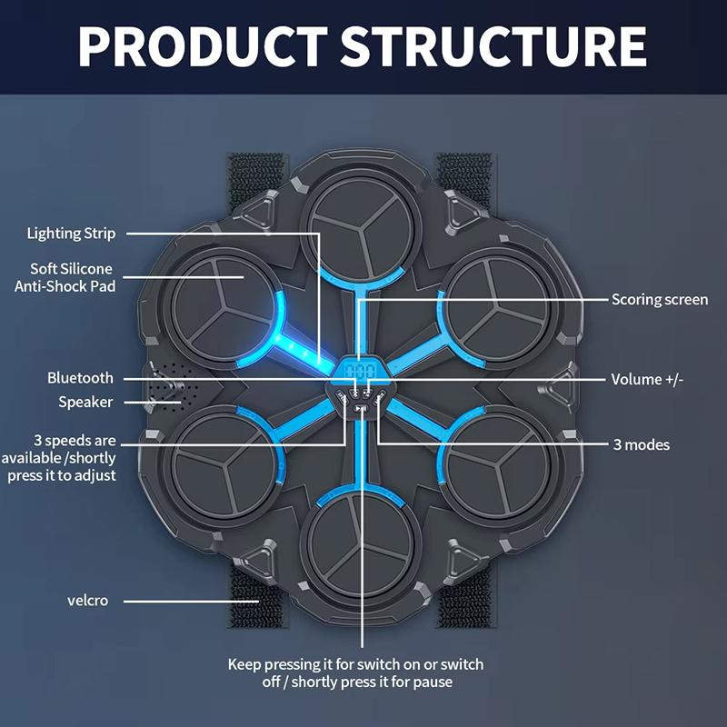 Hudební boxerský stroj Bluetooth Hudební boxerský stroj pro dospělé Děti Nástěnný Chytrá hudební boxerská hra Boxerské vybavení