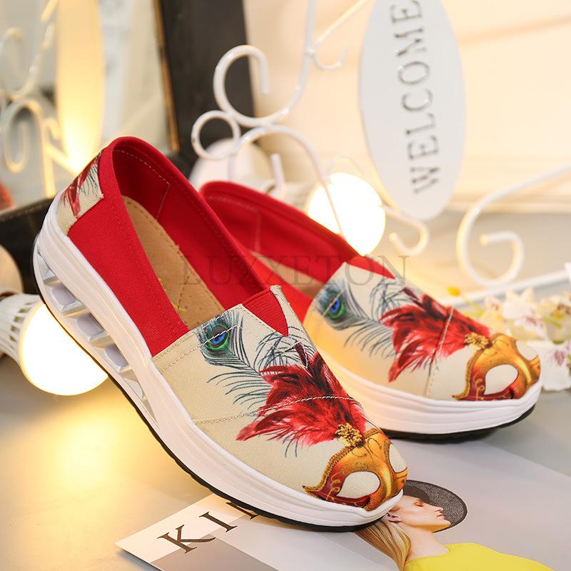 Air Cushion Canvas Thick Soled Rocking Shoes Breathable and Comfortable Mesh Fashionable and Versatile Casual Cloth Shoes