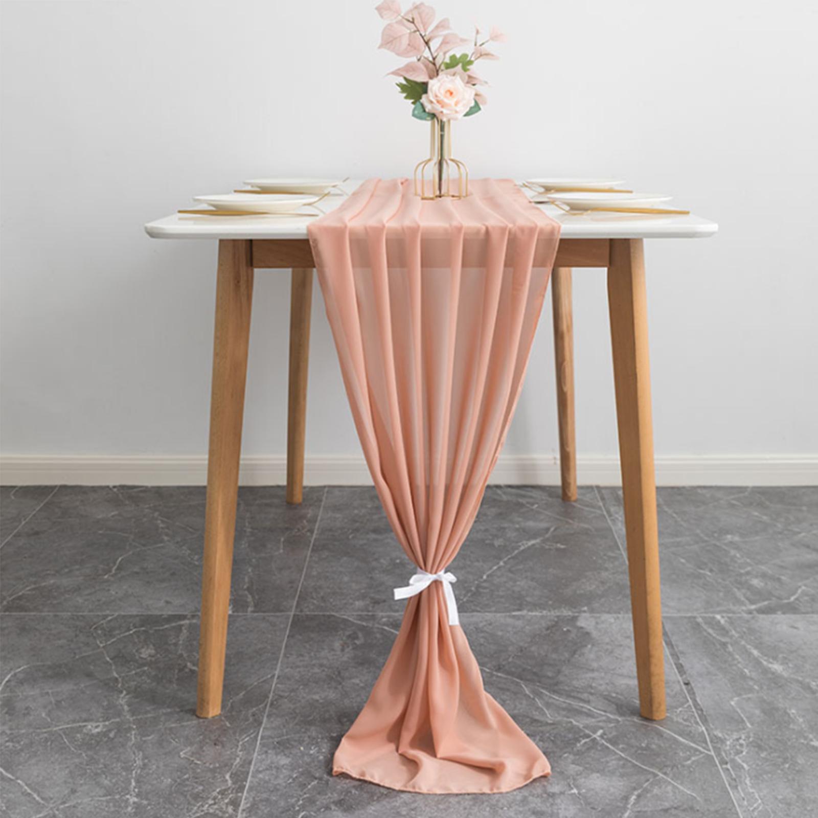 

Розово-золотая скатерть-дорожка Современная декоративная однотонная шифоновая скатерть для обеденного стола с 2 белыми завязками для свадьбы