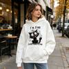 Damen Ich bin Fine Alles ist Fine Schwarze Katze Hoodie Lässiger Lockerer Kapuzenpullover mit Langen Ärmeln Lustiger Cartoon Pullover Streetwear
