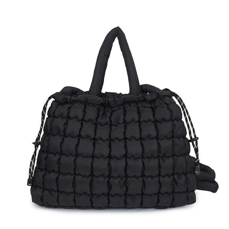 

Fashionable Cotton Clothes Tote Bags Women s Korean Style Large-capacity Rhomboid Puffs Commuter Portable Shoulder Bag 38CMx9CMx28CM чёрный