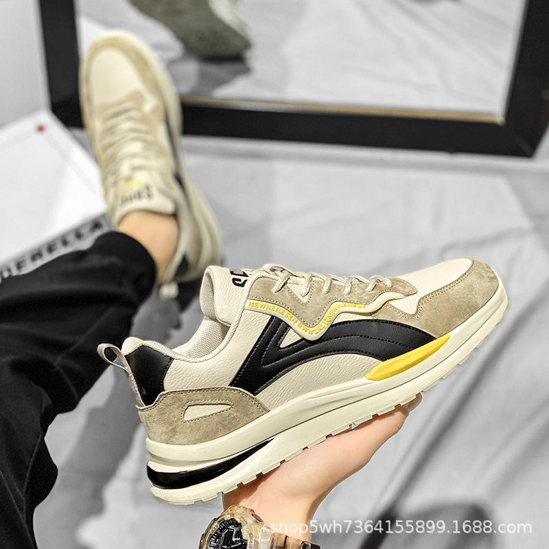 

Men s shoes autumn versatile breathable sports versatile trend leather sports shoes men s trendy shoes 44 бежевий