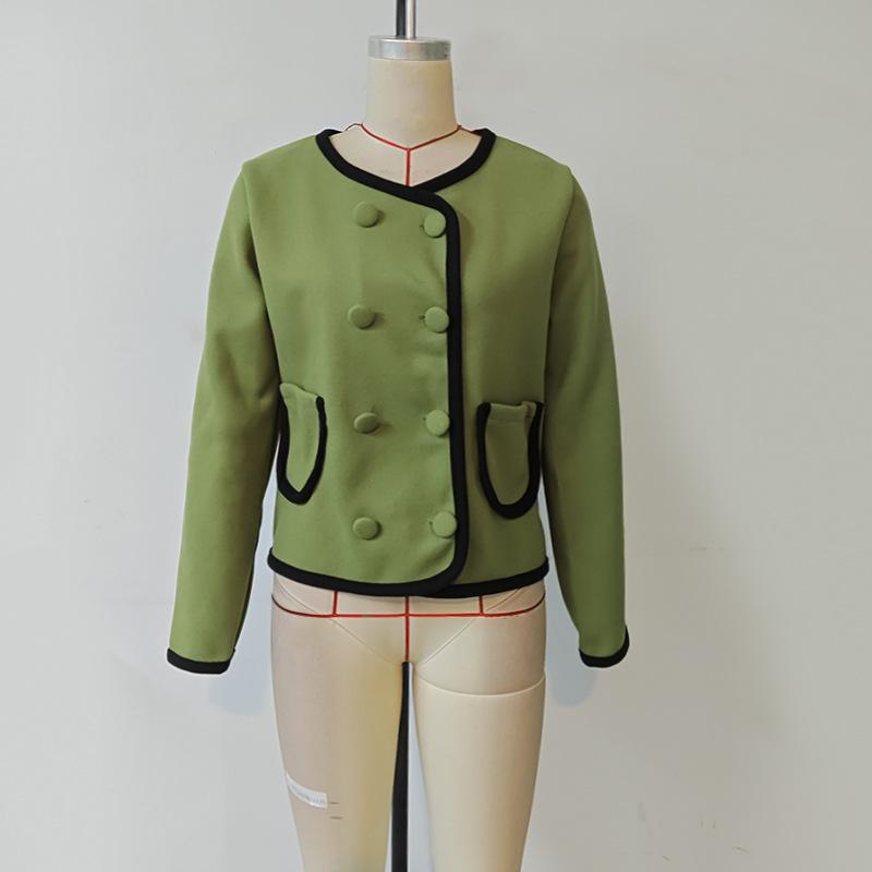 Green Women's Fall and Winter Short Section of Small Fragrant Wind Jacket