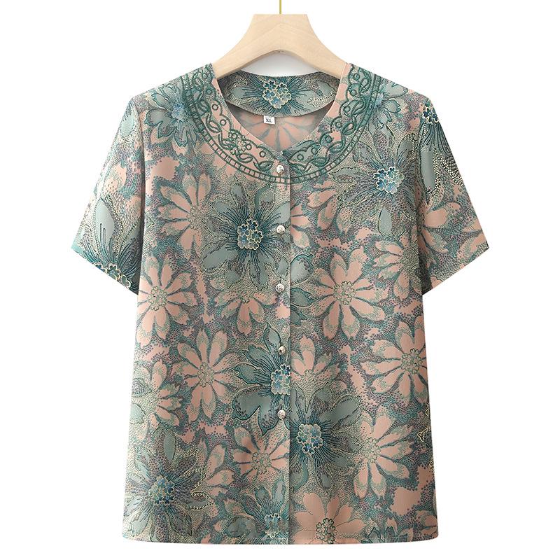 Grandma's Summer Clothing Set: Short-Sleeved Shirt & Cardigan for Middle-Aged Women