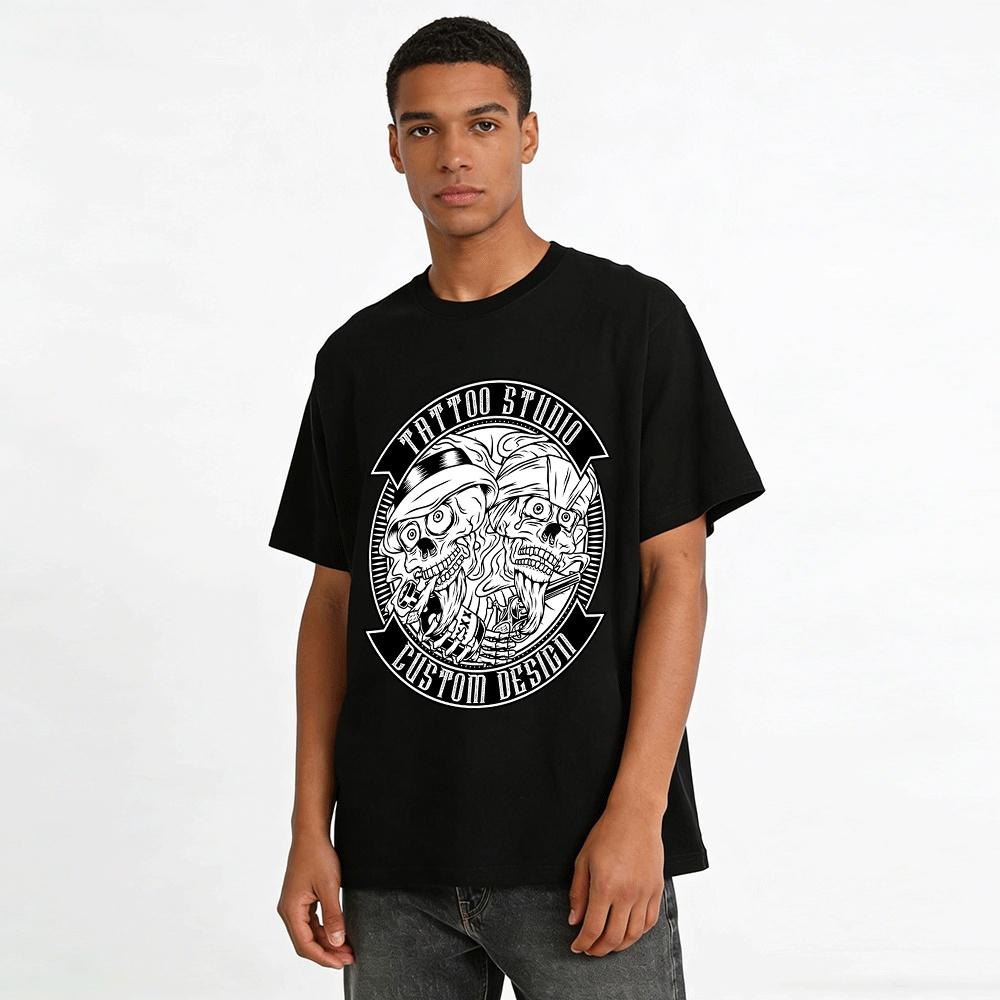Totenkopf Tattoo Studio Individueller Druck Trendiges Kurzarm-T-Shirt Reines Baumwoll-T-Shirt