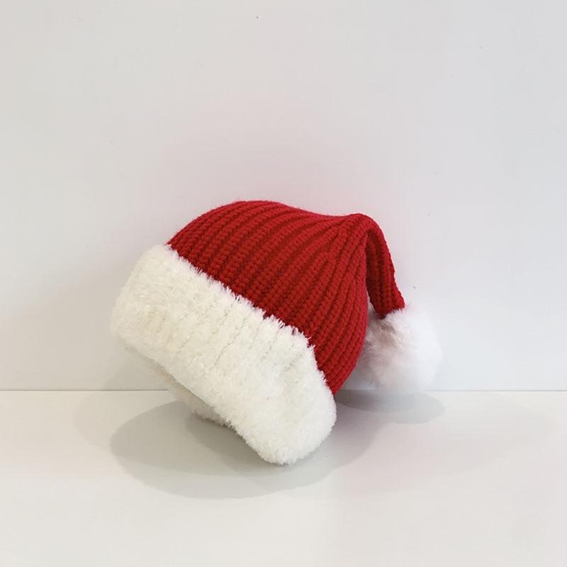 Stylish Knitted Santa Hat Cute Christmas Beanie for Children Soft & Comfortable Winter Headwear Lightweight Hat Wools