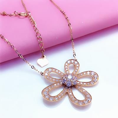 Χρώμα Επιχρυσωμένο Ροζ Χρυσό Λουλούδι Ένθετο Ζιργκόν Κολιέ Μοντέρνο Και Εξαιρετικό Μωβ Χρυσό Αλυσίδα Κλείδας