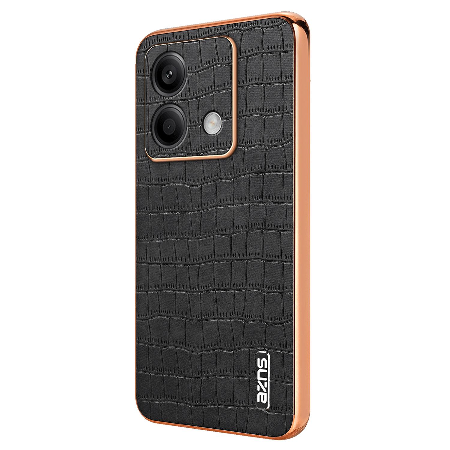 

For Xiaomi Redmi Note 13 5G Case Crocodile Texture Electroplating Leather Back Phone Cover Black