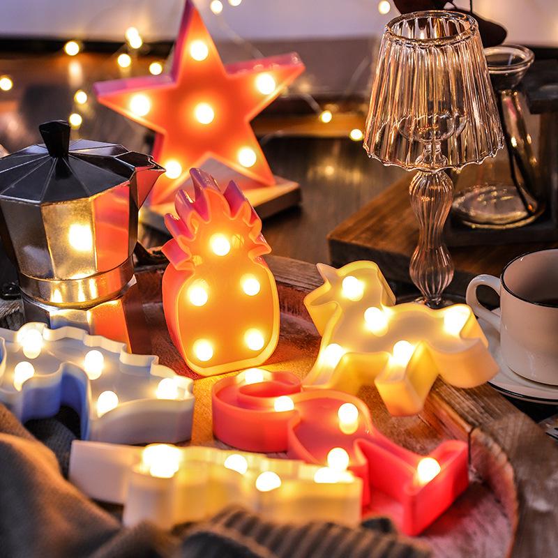 LED Mini Night Light - Flamingo, Pineapple, Cactus, Unicorn & Star Shapes