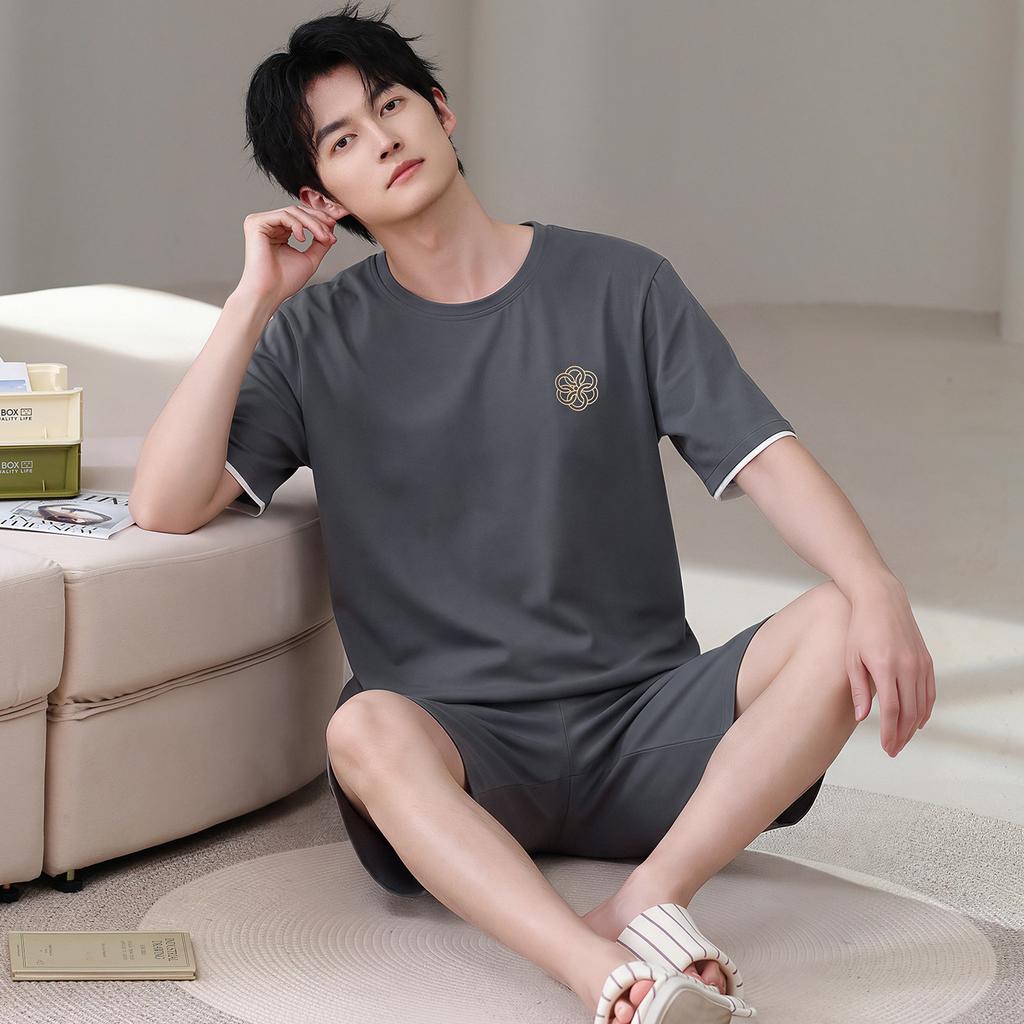 Pajamas men's summer pure cotton 1011 new short-sleeved five-point pants plus size heroic loungewear summer