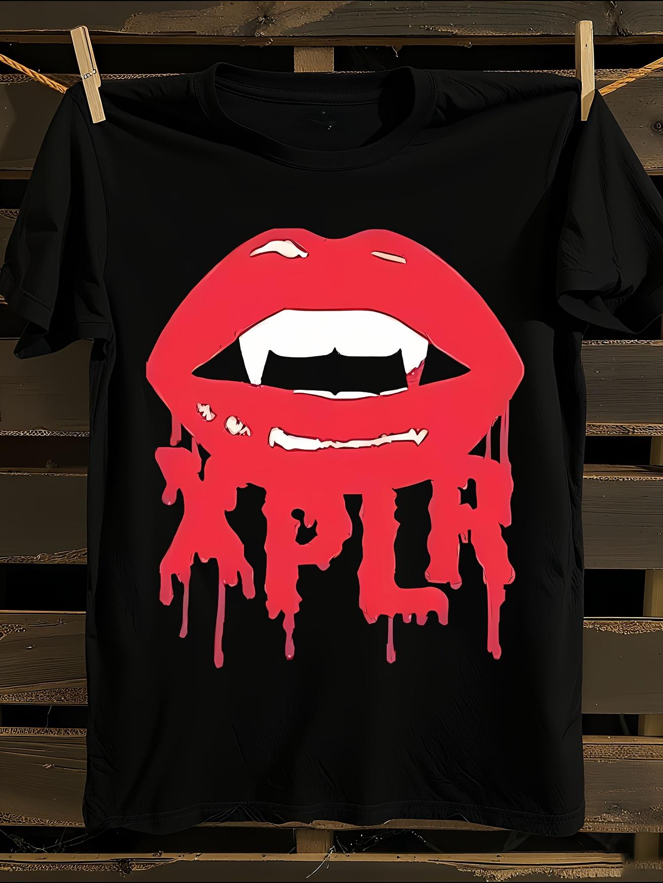 Gothic Vampire Fang Print T-shirt XL