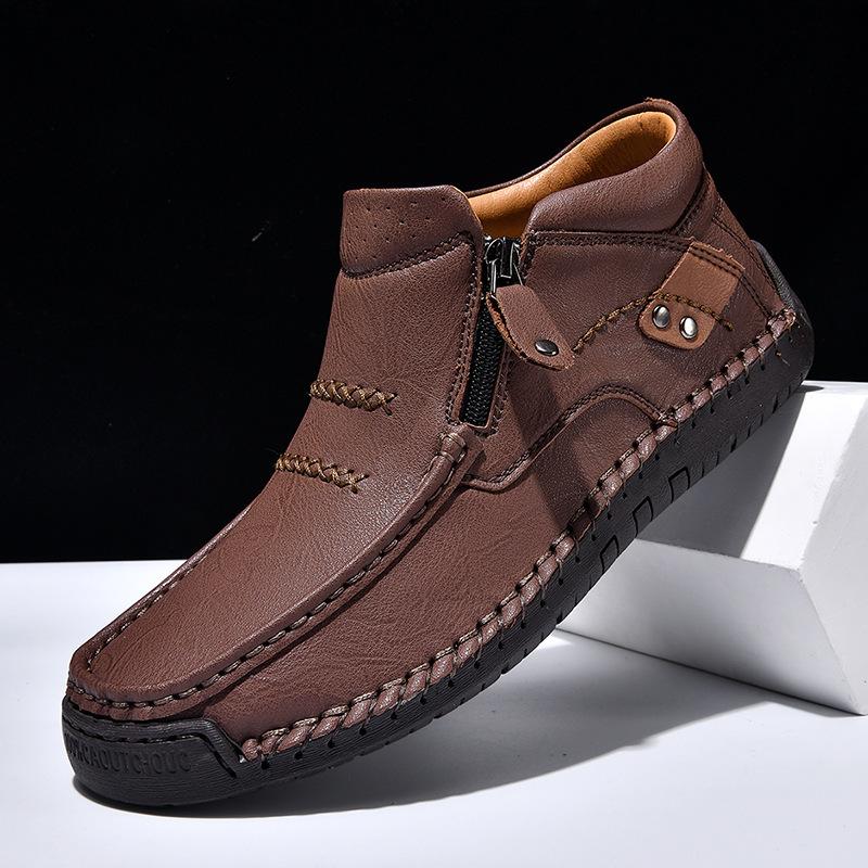 Large Size Men's Shoes Outdoor Casual Shoes One-pedal Flat-soled Handmade Leather Shoes Spring High-top Large Size Shoes