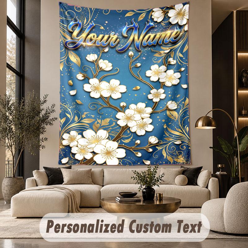 Floral Garden (275) Theme Wall Tapestry Customized With Name Text Personalized Hanging Tapestry For Bedroom Living Room Decor