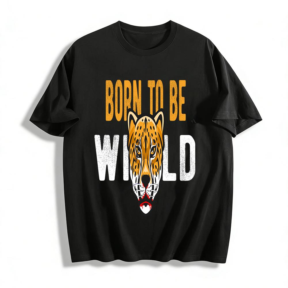 

Born To Be Wild Cheetah Print Trendy Casual Loose Fit Tee Pure cotton T-shirt XXS