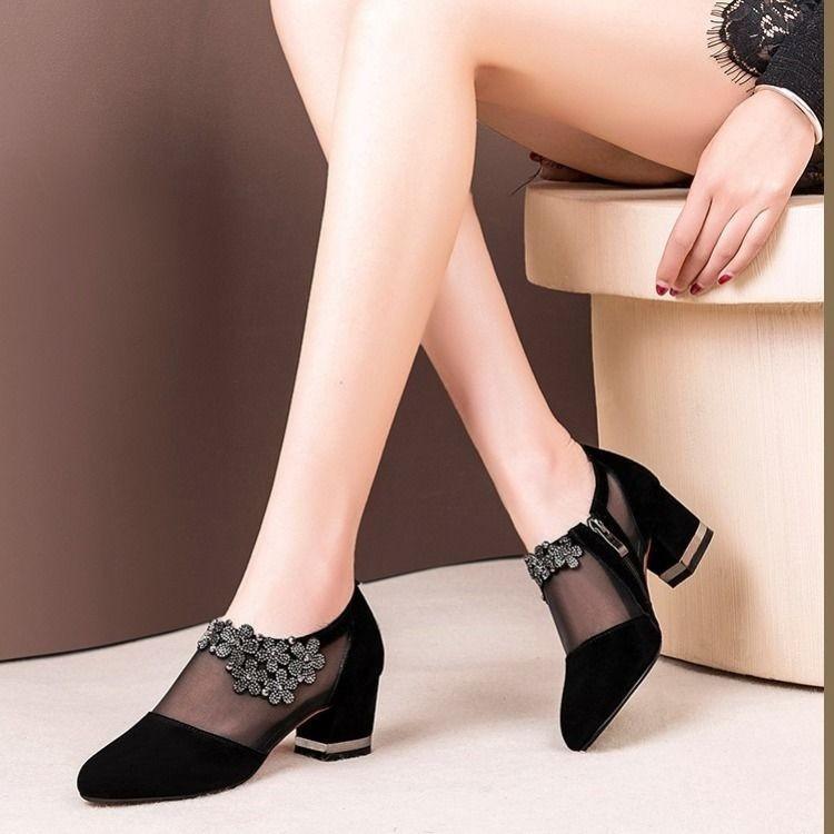

Women s sandals suede women s lace women s low-heeled sandals 35--43 large size rhinestone shallow mouth women s shoes 35 чорний