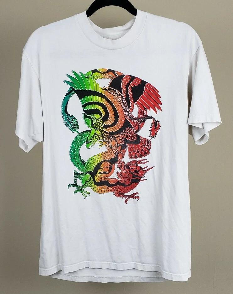 Tattoo Style Eagle Fighting Dragon Tee Shirt L Large Heavy Cotton
