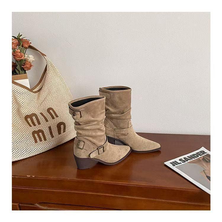 Vintage Western Women's Cowboy Boots with Chunky Heels and Pointed Toes - 2025 Autumn Fashion.