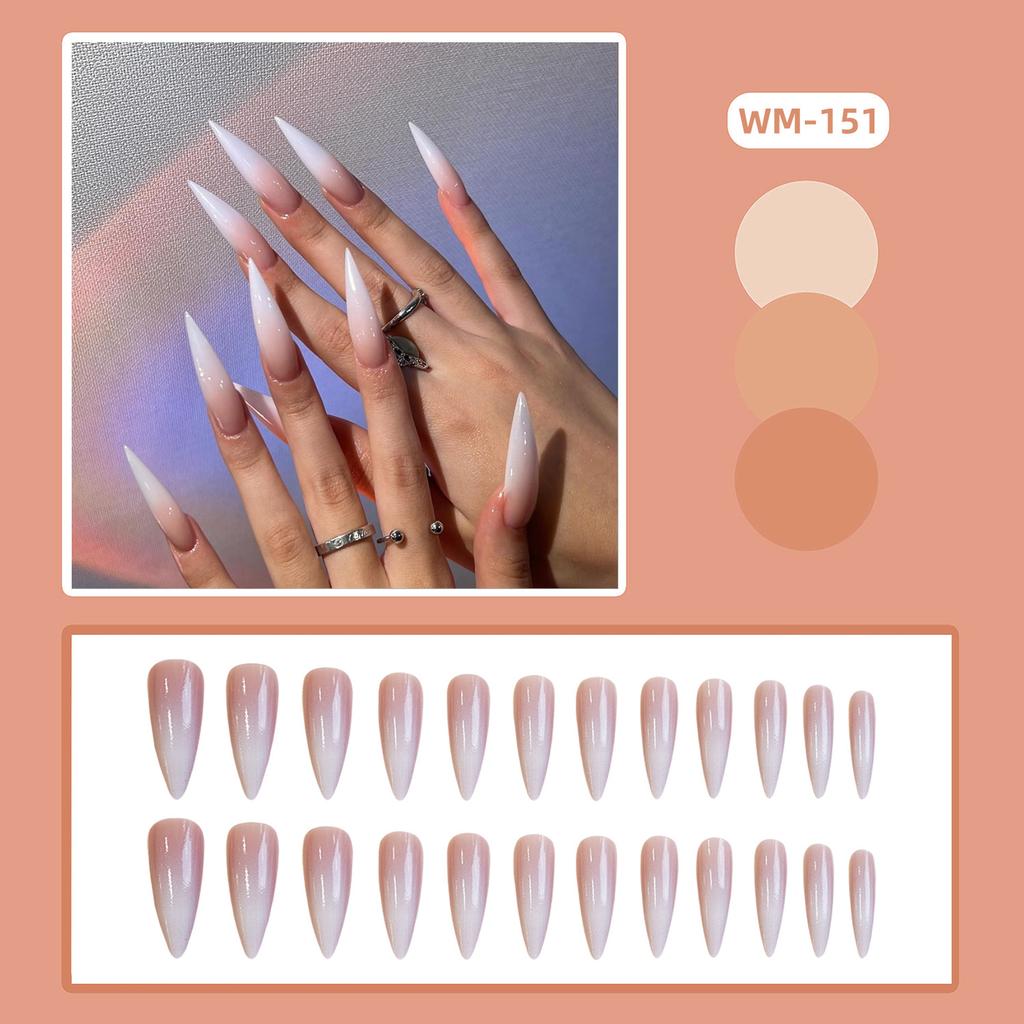 24 Stück Lange Stiletto Press-On Nägel Gradient Pink Weiß Falsche Nägel Spitzen DIY Maniküre Falsche Nägel Für Mädchen