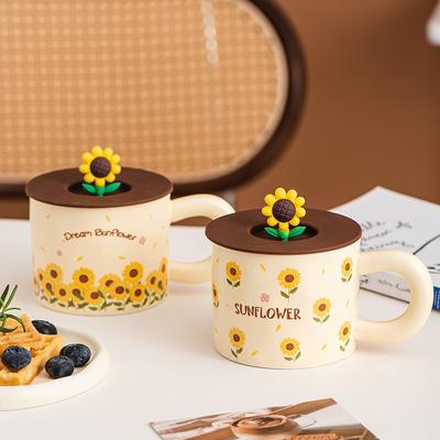 Niedlicher Kreativer Blumenbecher Sonnenblume Keramiktasse Retro Dicke Tasse Souvenir Zuhause Wasserbecher Geschenk