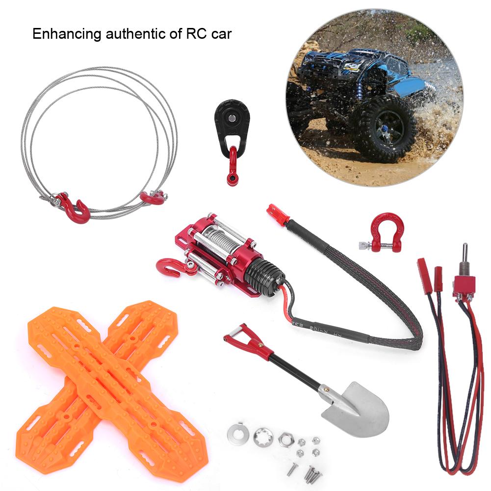6pcs RC Car Decorative Tools Barricades Metal Capstan Roller Steel Rope Lock Shovel