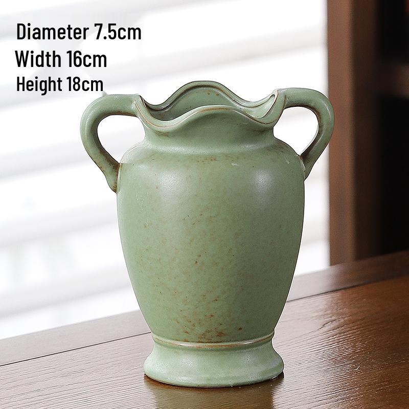 Elegant Celadon Vase: Classical Ru Kiln Ceramic for Hydroponic Flower Arrangements and Living Room Decor