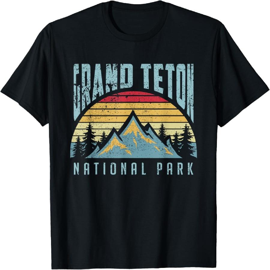 Vintage Retro Grand Teton National Park Wyoming T Shirt T-Shirt XXXXXL чёрный