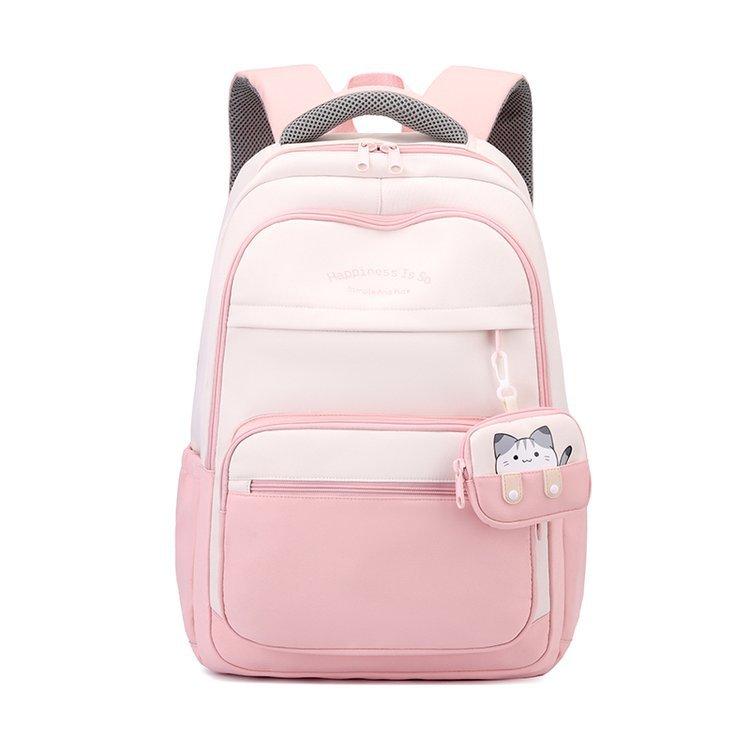 Primary School Student Schoolbag Color Block Women's Large Capacity Backpack