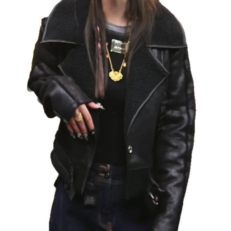 Large Lapel Fur Integrated Short Buckle Jacket Women's New Winter Thickened Loose Locomotive Clothing