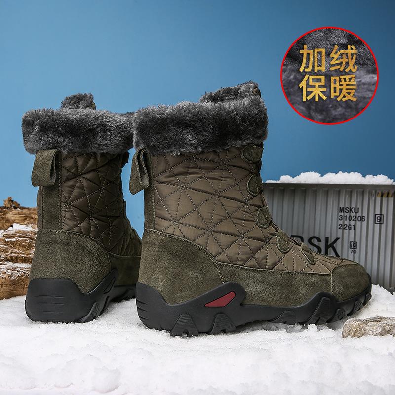 Snow boots men's winter high-top velvet thermal cotton boots foreign trade large size outdoor mountaineering pigskin cotton boots men's shoes