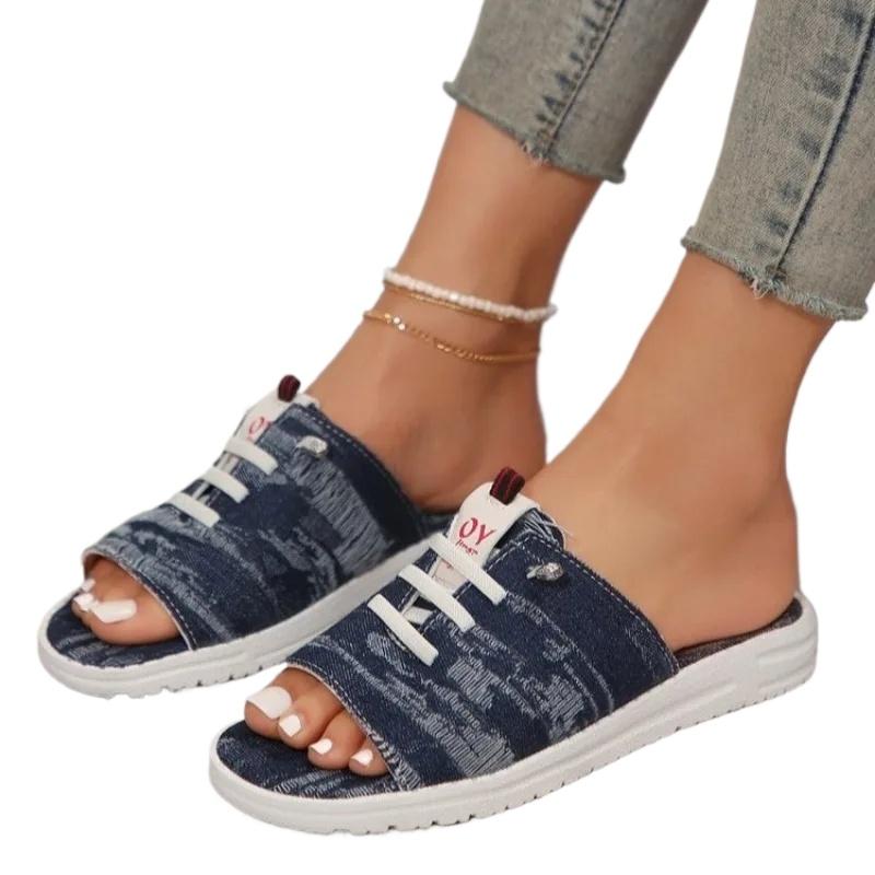 

Жіночі тапочки Модні джинсові пляжні туфлі з рибним ротом на шнурівці Повсякденний дизайн Зручні Femme Zapatillas Великий розмір 36–43 36 чорний